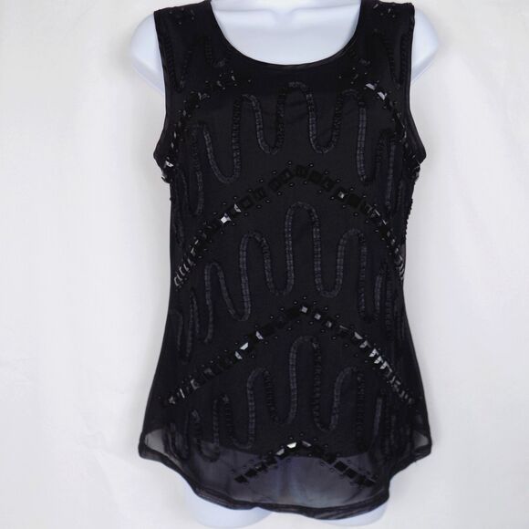 Dulcci Vetan Beaded Mesh Top Medium Glam Office Evening Club (BUNDLE PRICE $6) - Picture 1 of 5